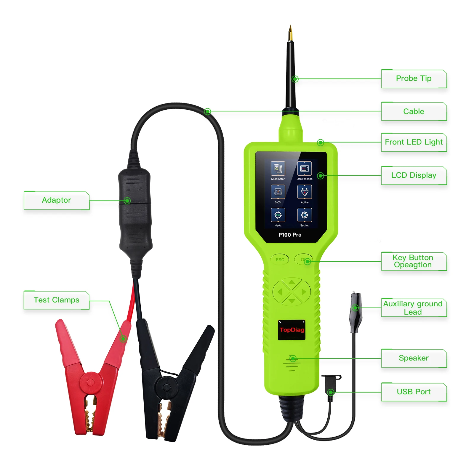 TopDiag P100 Pro/P55 Power Probe Scan Car Electric Circuit Tester Diagnosis 12V/24V Battery Tester Automotive Diagnostic Tool