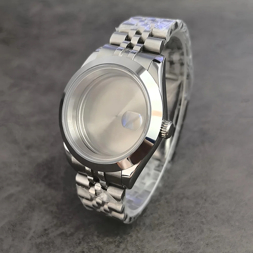 حافظة ساعة من الفولاذ المقاوم للصدأ مع كريستال الياقوت وعرض خلفي يناسب حركات NH35/NH36 سوار بمشبك 36 مم و39 مم