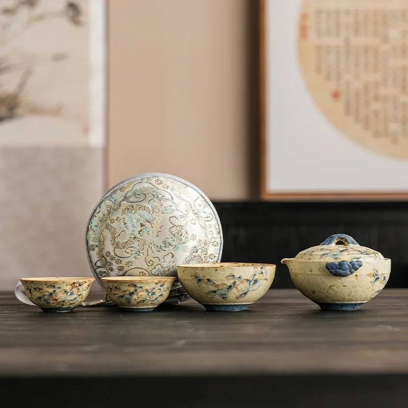 Luxury Retro Tea Ceremony Set Colorful Gaiwan Tea Maker Fish Bowl Portable Travel Set Outdoor Drinking Equipment