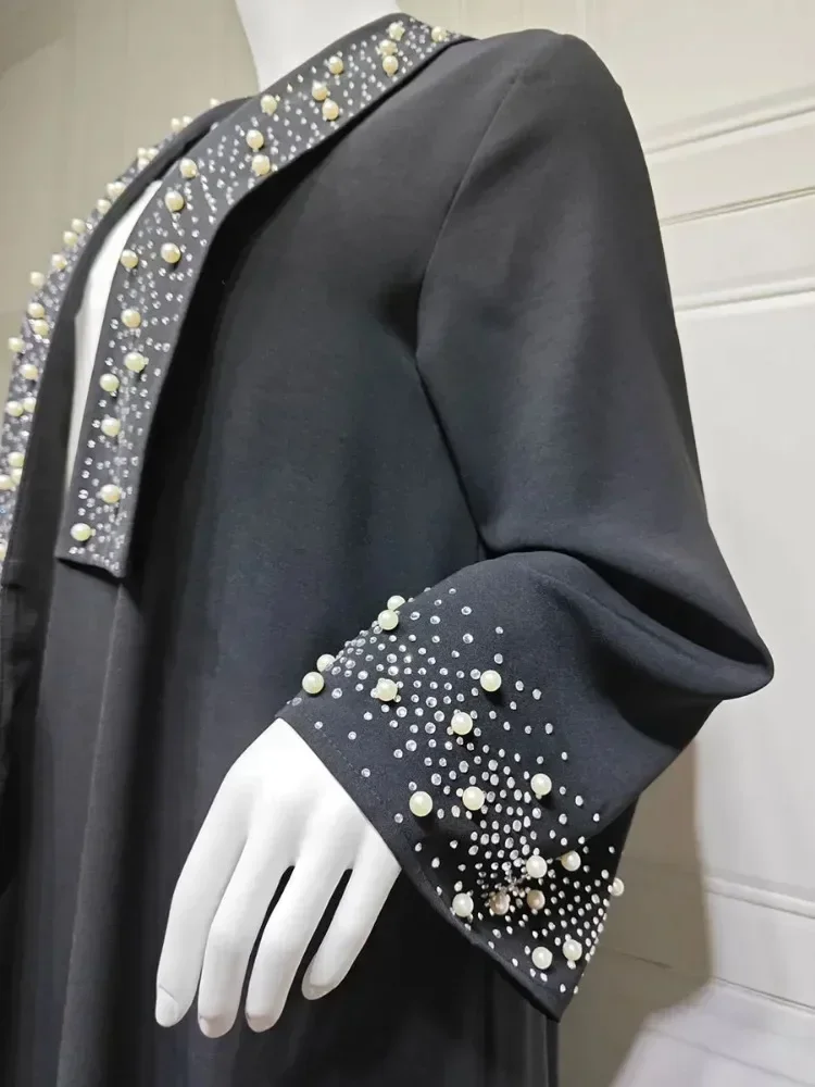 Ramadan Muslim Beaded Abaya Patchwork Beading Sleeve Cardigan Stylish Elegant Loose Kaftans Woman