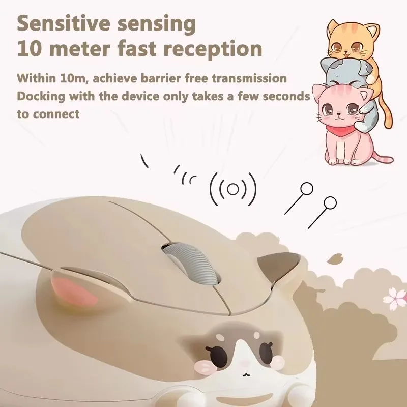 2.4G Wireless Tri-Mode 3D Cute Cat Animal Mouse For Girls Ergonomic Portable Design Kawaii Optical Mouse For PC Computer Laptop
