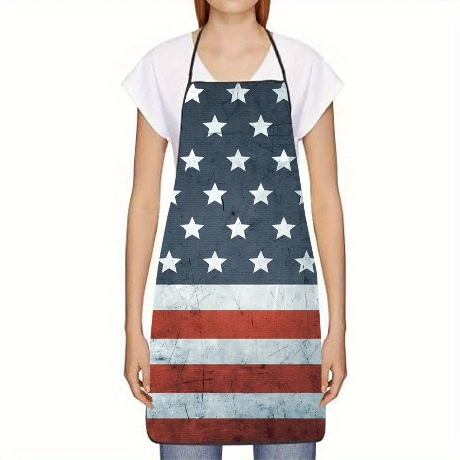 1pc Patriotic American Flag Apron Star-Spangled, Print Polyester, Ideal for Home Kitchen & Baking, Unisex Design