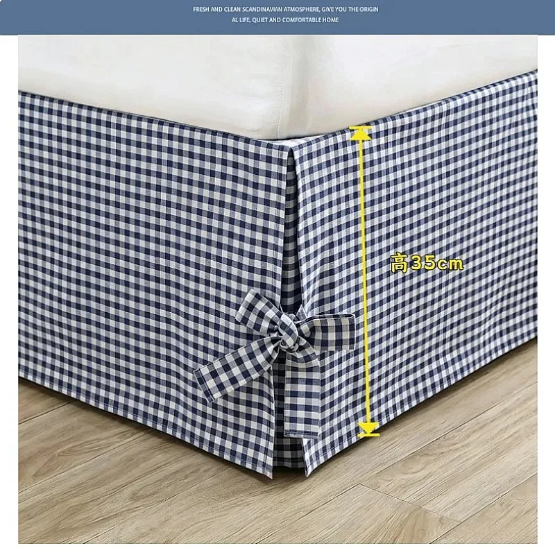 Japanese Printed Bed Skirt Elastic Pinch Pleat 35cm Drop Premium Wrap Around Sheet Bowknot Bandage