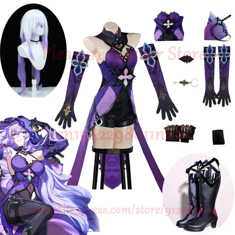

Honkai Star Rail Black Swan Cosplay Costume Full Set Dress Uniform Halloween Party Black Swan Cosplay Dress Outfit Wig Shoes