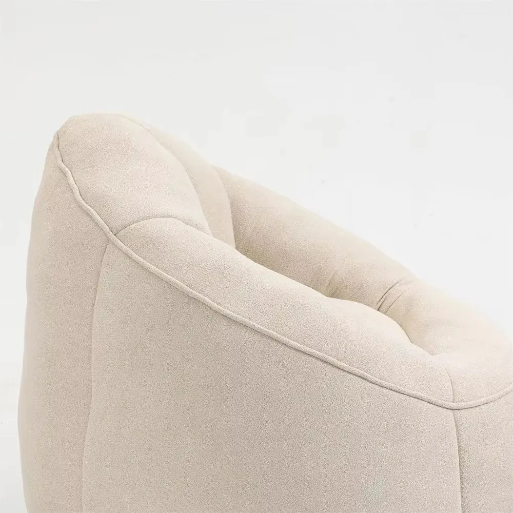 Outdoor bean bag chair with ottoman, lazy sofa with padded foam, compressed bean bag chair, beige bean bag bed with padding