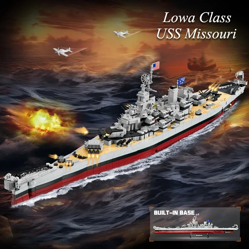 

WW2 Missouri Battleship Building Blocks US Warships Cruiser Military Model Collection Display Assembly Toys for Adult Kid Gift