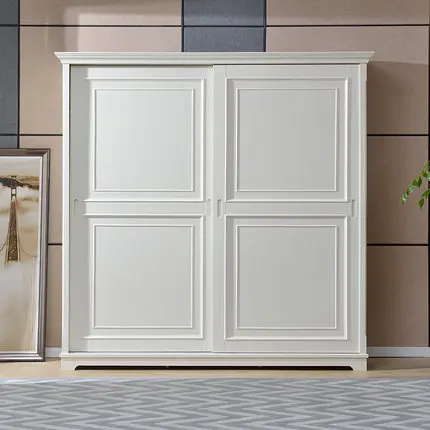 Solid wood sliding door wardrobe white wardrobe household bedroom sliding door storage cabinet
