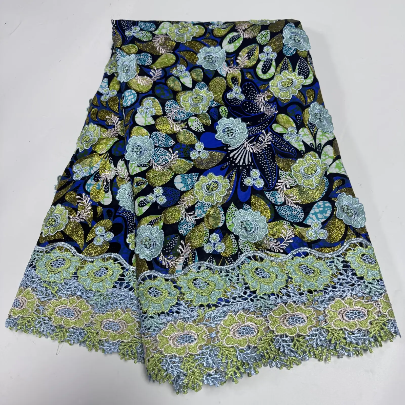 

Лучшая новая африканская ткань Ankara Grand 2026: 3D-кружево с восковым принтом, 6 ярдов, водорастворимое, нигерийское хлопковое кружево гипюр для шитья