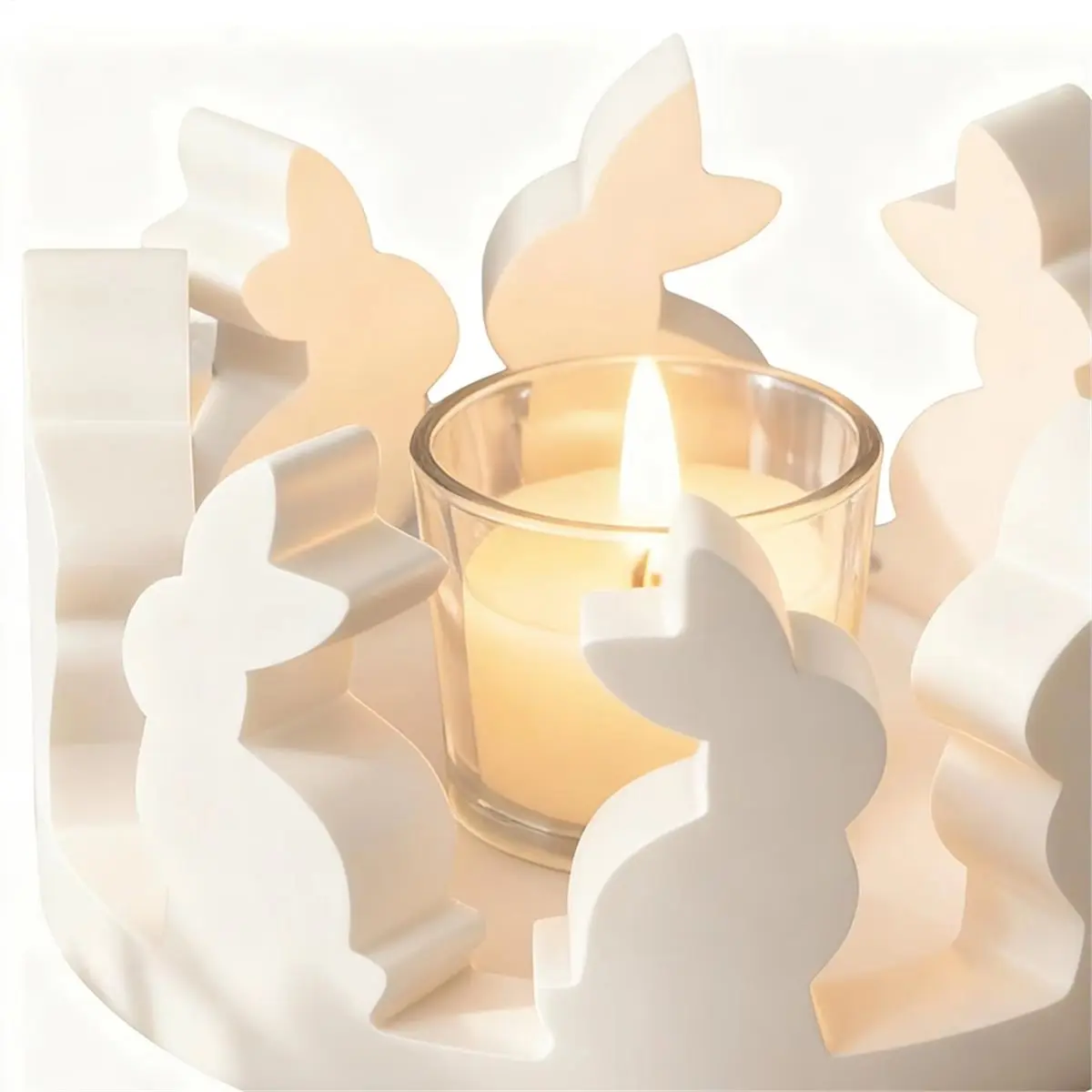 Easter Holder Silicone Mold Cute Bunny Hollow House Tealight Candlestick Concrete Gypsum Resin Molds