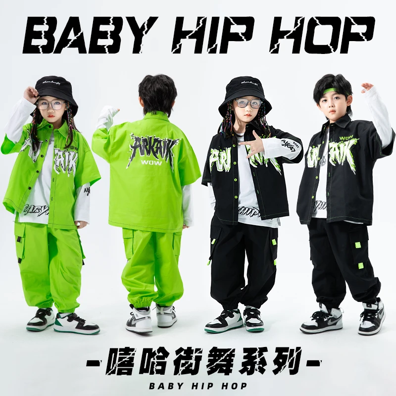 Werkzeugs til Hip Hop Tanz kostüm lose grüne Kpop Kleidung für Mädchen Drum Show Kinder Street Dance Outfit Jungen Bühnen kleidung bl9216