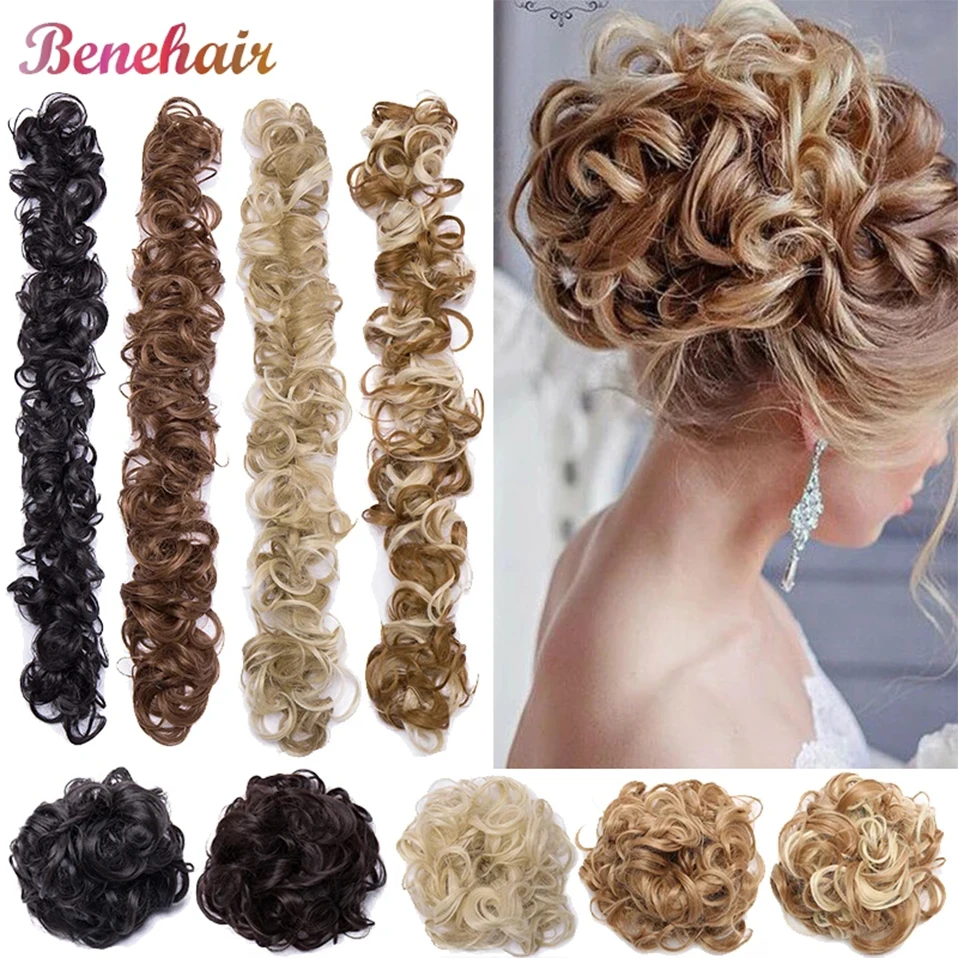 BENEHAIR syntetyczne kobiety Chignon roztrzepany kok z włosów Scrunchy kok z włosów gumka opaska do włosów treska Updo Chignon Donut Roller