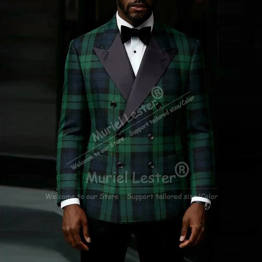 

Luxury Suits Men Plaid Check Jacket Pants 2 Piece Sets Double Breasted Man Business Party Tuxedos Customized Groom Outfits 2026