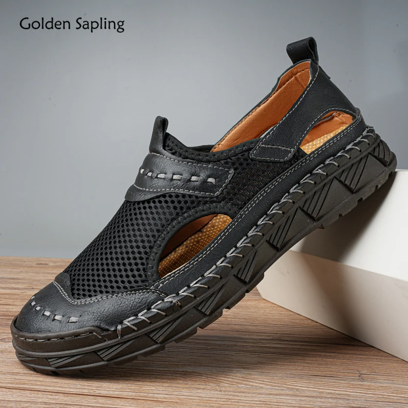 Golden Sapling Summer Men's Casual Shoes Breathable Air Mesh Flats Outdoor Beach Loafers Classics Footwear Men Leisure Moccasins