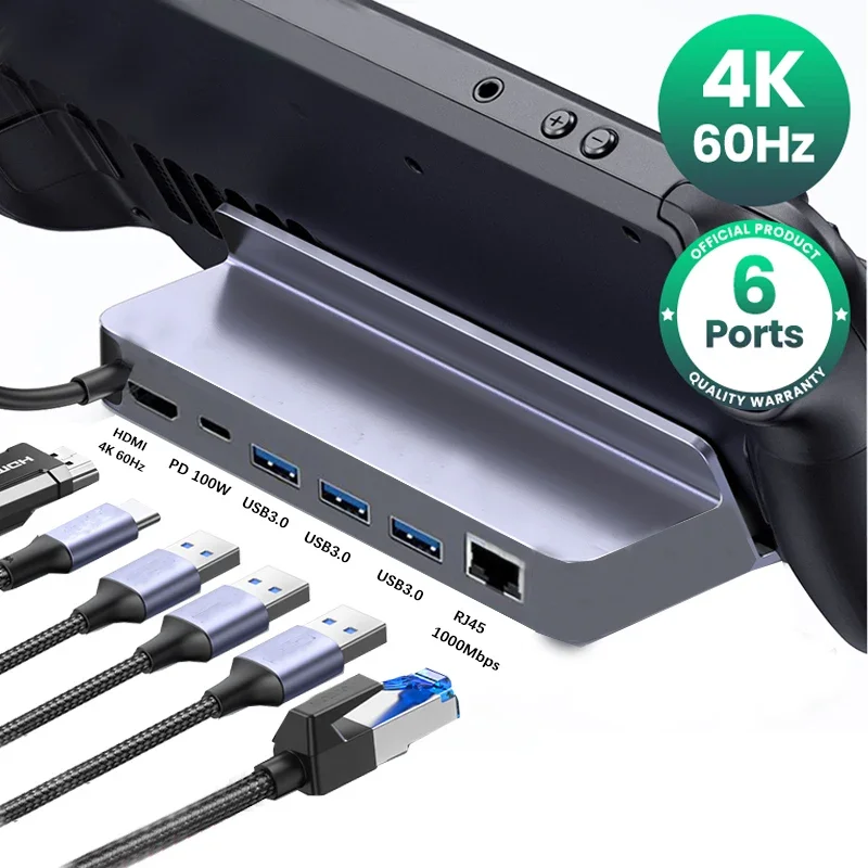 

USB C HUB for Steam Deck Docking Station Type C to HDMI-compatible-compatible 4K 60Hz PD 100W USB 3.0 Adapter Cable for Laptop