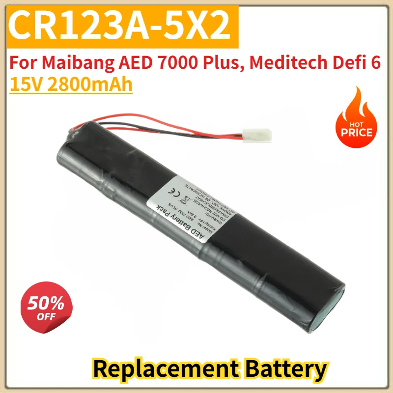 

Brand New CR123A-5X2 High Quality Battery 15V 2800mAh for Maibang AED 7000 Plus, Meditech Defi 6 Replacement Battery