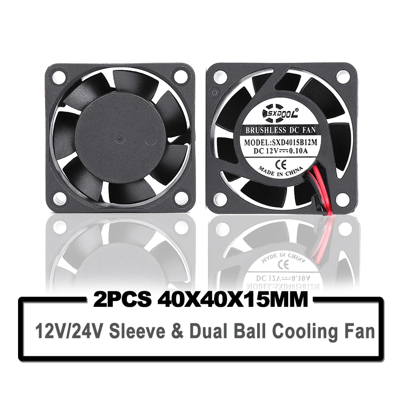 

2PCS SXDOOL dual ball cooling fan 40mm DC 12V 24V 4015 40X40X15mm Cooling Fan DC Brushless Small 4cm Cooler Fan 2-pin