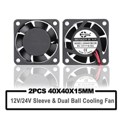 2PCS SXDOOL dual ball cooling fan 40mm DC 12V 24V 4015 40X40X15mm Cooling Fan DC Brushless Small 4cm Cooler Fan 2-pin