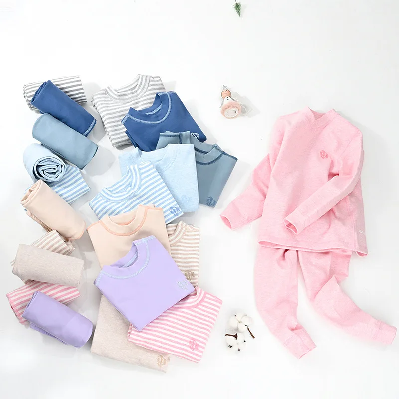 Thermal Underwear for Boys Cotton Thicken Warm Autumn Winter Teenage Children Underwears Set Solid Two Pieces Girls Clothing Set