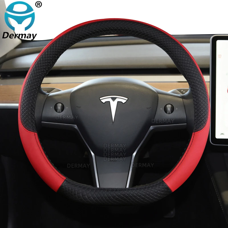 Capa de volante de carro de couro PU, 9 cores, antiderrapante, acessórios automotivos, modelo Tesla 3, 2016, 2017, 2018, 2019, 2020, 2021, 2022, 2023