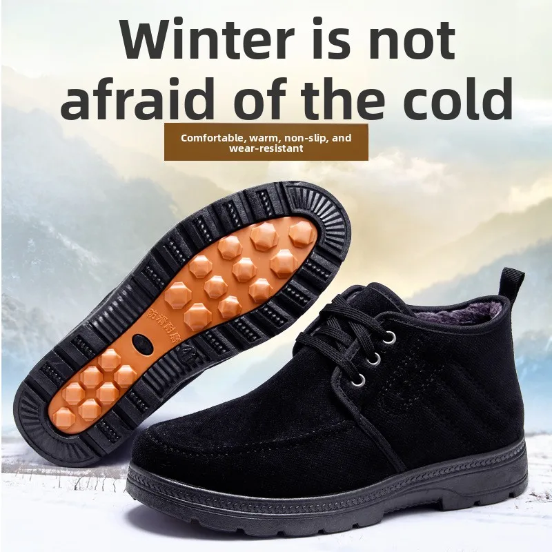 Herren Winterstiefel, Schnürstiefel mit Fleece-Futter, knöchelhohe Stiefeletten, rutschfeste, dicke Sohle, warm, für ältere Herren, lässige Baumwollschuhe. – Detail 4