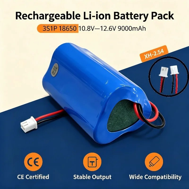 10.8V‑12.6V 9000mAh 3S1P 18650 Lithium Battery Pack XH2.54 Connector For CCTV Camera Backup Power