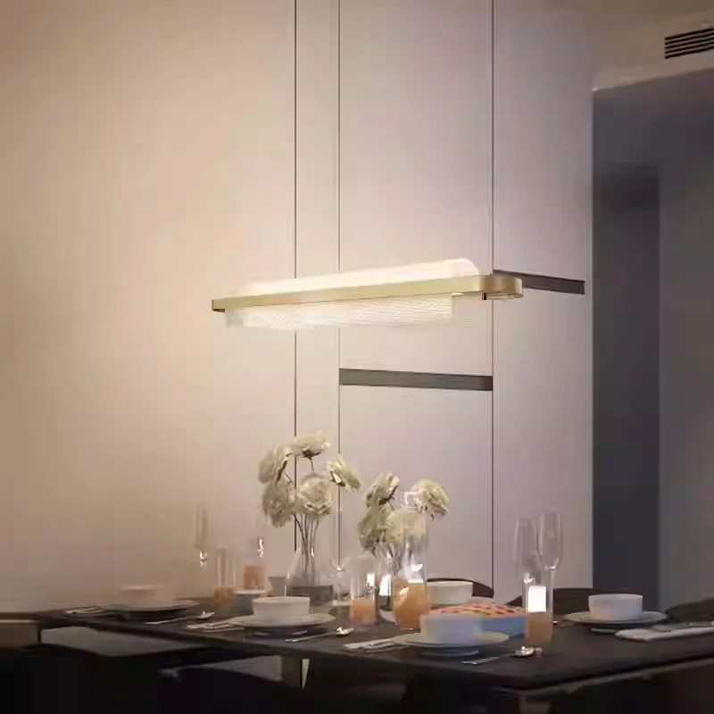 Italian Designer's Simple and Luxurious Stainless Steel Bar Shaped Personalized Creative LED One Line Pendant Light Restaurant