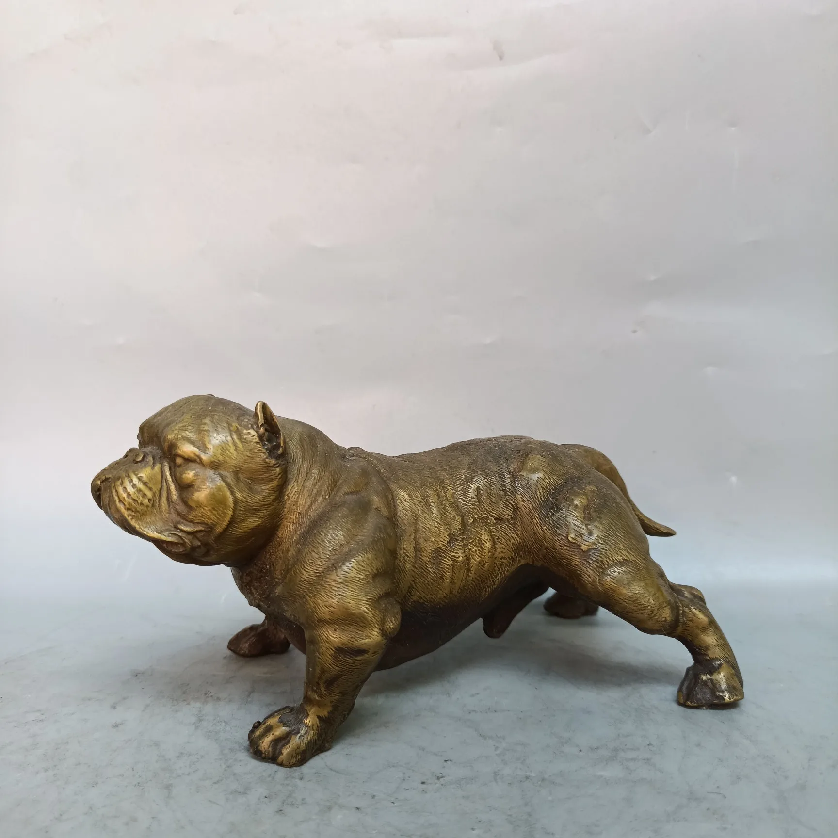 Tibetan Temple Coleção, Old Brass Dog Estátua, Dogfight Amass riqueza Ornamentos, Town House Exorcismo, Pet, 7"