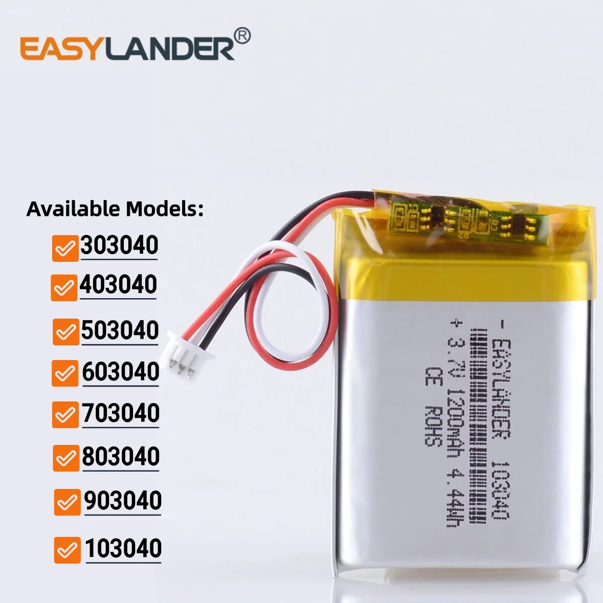 JST1.25 3Pin 400~1200mAh Rechargeable Lithium Li-ion Polymer Battery 303040 403040 503040 603040 703040 803040 903040 103040