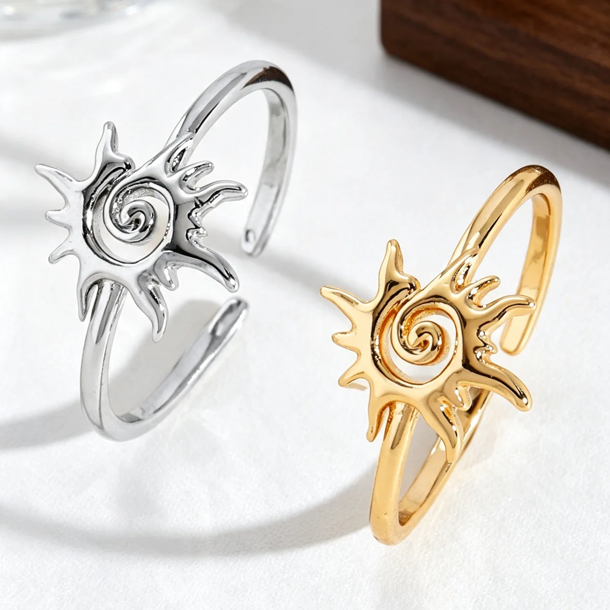 New Vintage Gold Color Vortex Sun Open Ring for Women Men Personality Geometric Adjustable Index Finger Ring Daily Wear Jewelry