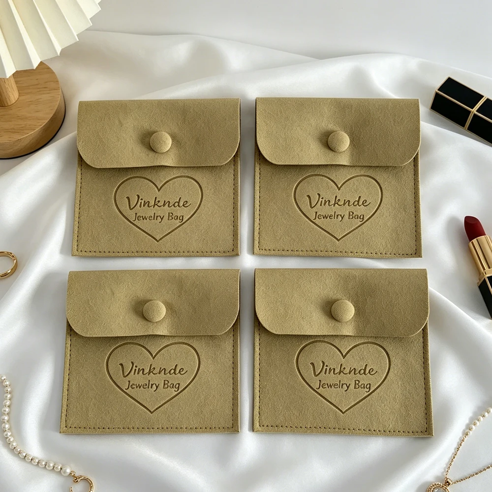

50Pcs Custom Logo 5x5cm Jewelry Bag Microfiber Velvet Snap Bags Wedding Travel Organizer Gift Pouch For Earring Necklace Brooch