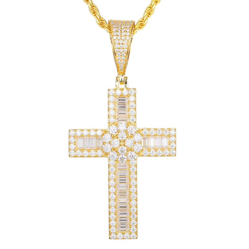 Moissanite S925 Sterling Silver Bling Ice Out Cross Pendants Necklace for Men HIP Hop luxurious Rapper Jewelry Gold Silver Color