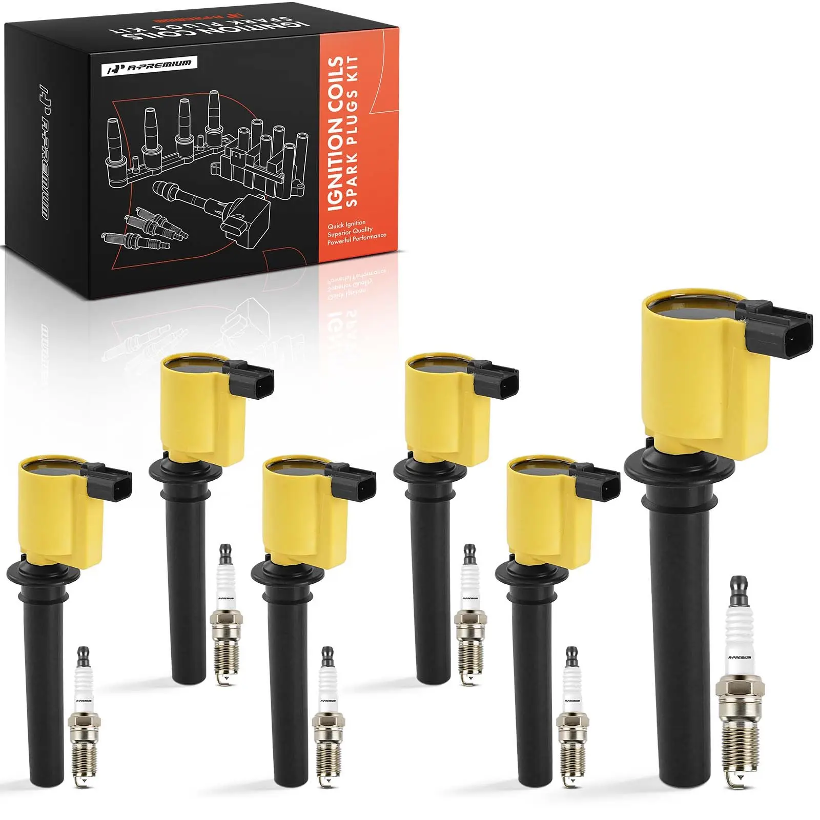 A-Premium 6x Yellow Ignition Coils & 6x Iridium Spark Plug Kit for Mazda MPV 02-04 V6 3.0L