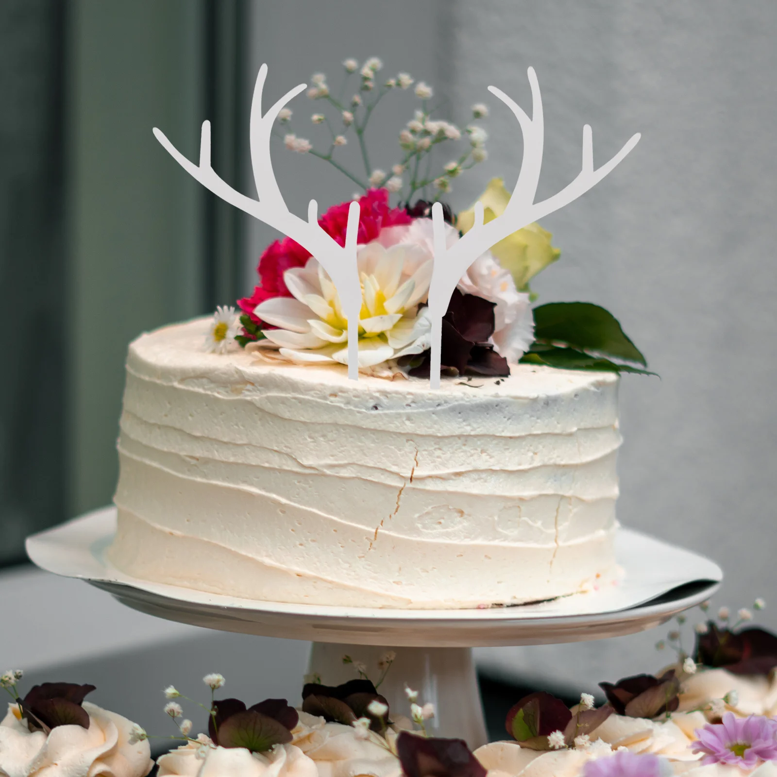

Christmas Antlers Shape Cake Topper Acrylic Dessert Decor For Holiday Party Shower Birthday Muffin Decoration Silver