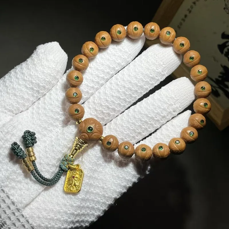 Hou Tou Feng Yan DIY Small Green Bracelet, 0.9MM Bead Size, Vintage Style for Men and Women, Decorative Beads
