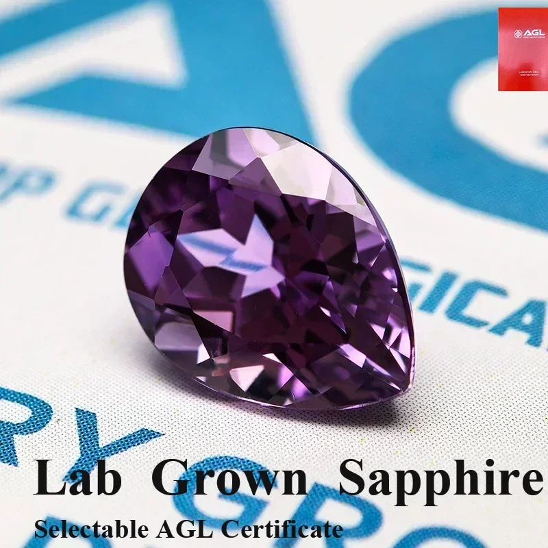 

Выращенный в лаборатории сапфир в форме груши, фиолетово-синий цвет, VVS1, драгоценный камень для подвесок, кольцо для изготовления ювелирных изделий своими руками, дополнительный сертификат AGLifica