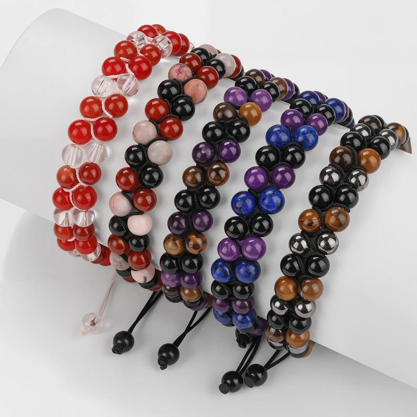 6mm Stone Beads Double Layer Handmade Woven Bracelet Adjustable Drawstring Minimalist Couple Friends Jewelry Gift