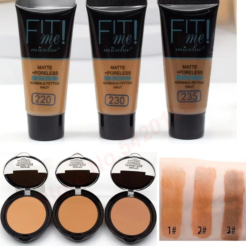 Micolor Fit Me 2 in 1 matzwarte huid 30g porieloze poeder 30ml vloeibare foundation donkere huid speciale foundation cosmetische set