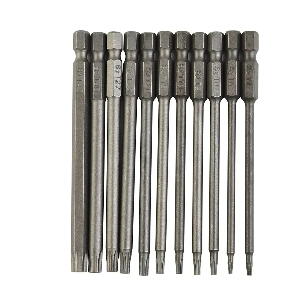 Juego de brocas de destornillador Torx de 11 piezas, vástago hexagonal, cabeza magnética de seguridad T7/T8/T9/T10/T15/T20/T25/T27/T30/T40, 100MM, Extra largo