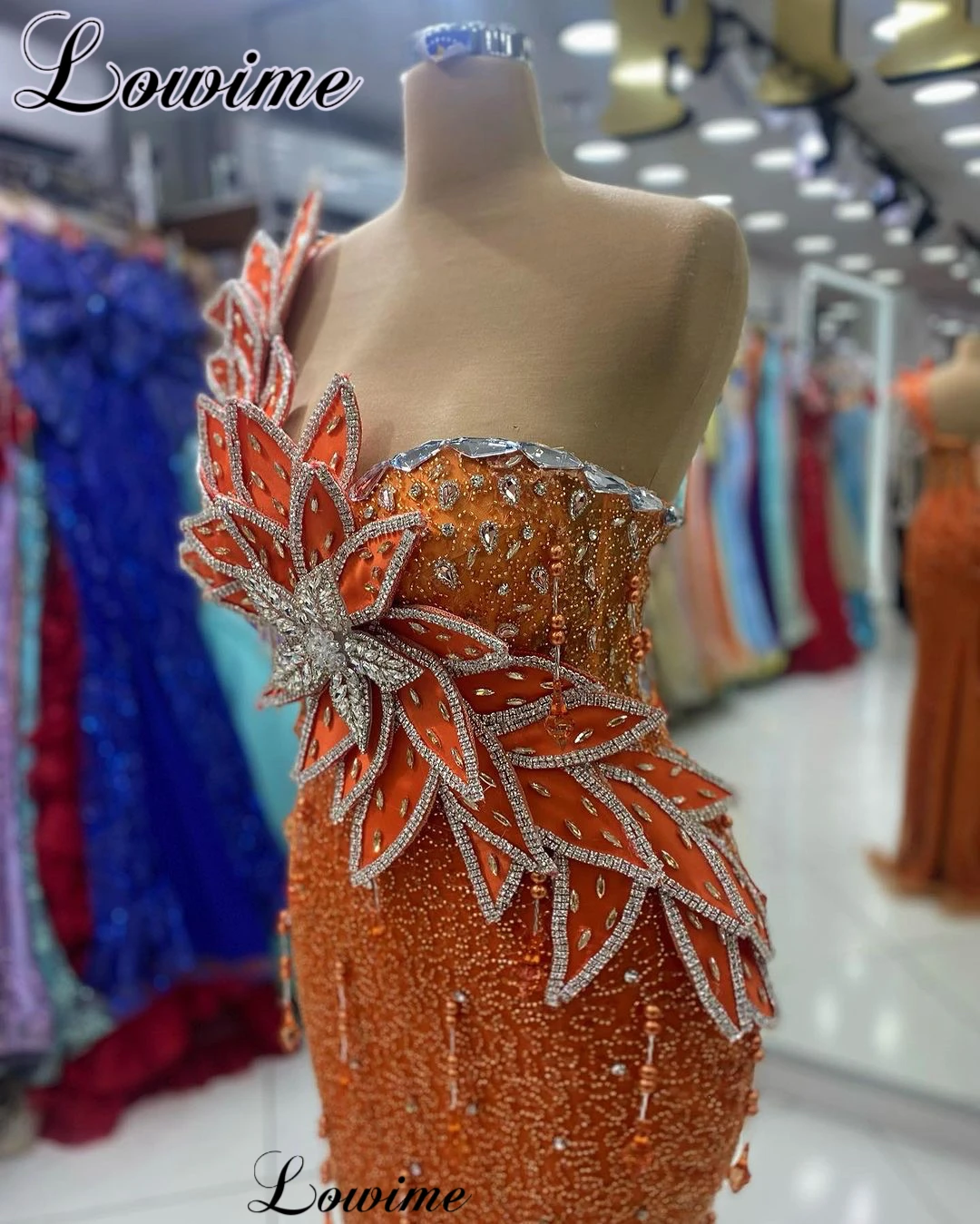 Burnt Orange Crystals Prom Dresses Mermaid One Shoulder Elegant Cocktail Dresses Vestidos De Cóctel Awards Ceremony Dresses