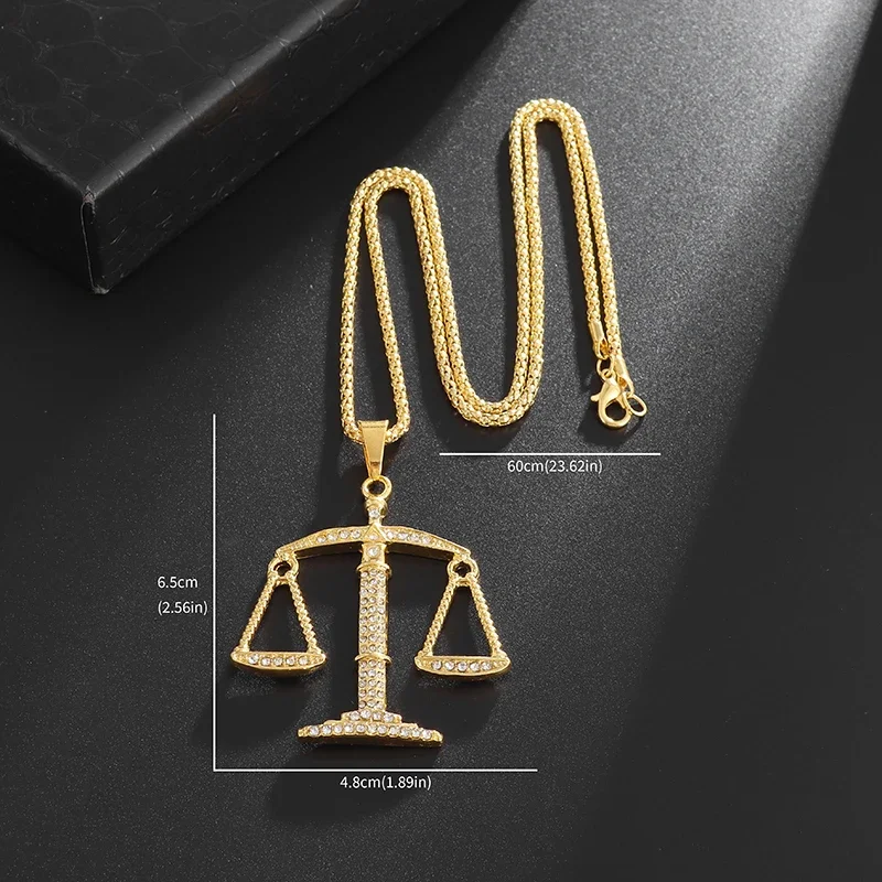 Iced Out Scales of Justice Pendant Bling Cubic Zirconia Libra Necklace Men Women Punk Hip Hop Rock Party Jewelry