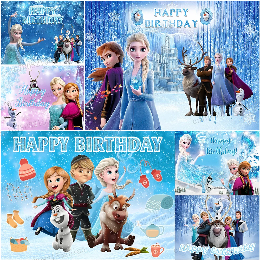 

Frozen Anna&Elsa Birthday Party Photo Backdrop Cartoon Party Photo Background Baby Shower Banner Photography Backdrop