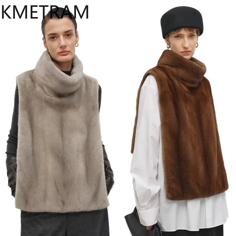 KMETRAM الطبيعية الأرجواني التسمية الصف المخملية فرو منك سترة امرأة قديمة المال نمط الوقوف طوق شال سترة الملابس الشتوية 2025 شوهبات