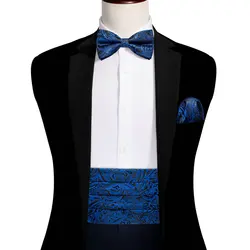 Marineblau Kummer bund Männer Seide Fliege Einst ecktuch Manschetten knöpfe setzt klassische Paisley männliche Accessoires Hochzeits feier Barry.Wang