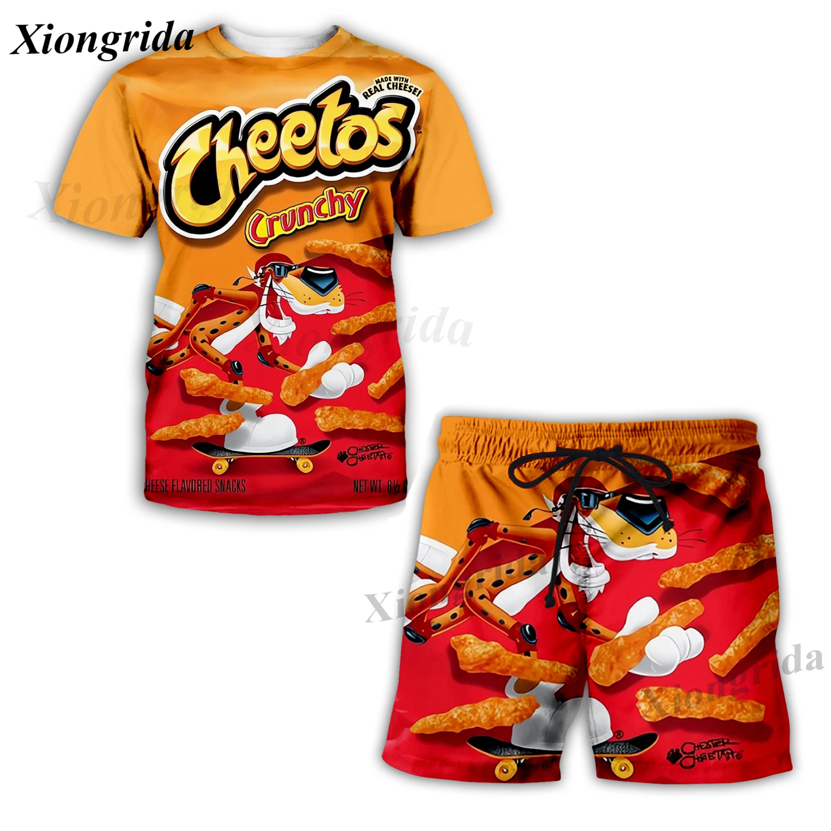 Novelty Cheetos Food Puffs Clothes Set 3D Printed Sweatpants Pants Shorts Hoodies Shirts T shirts Sweatshirts Men Tracksuits New