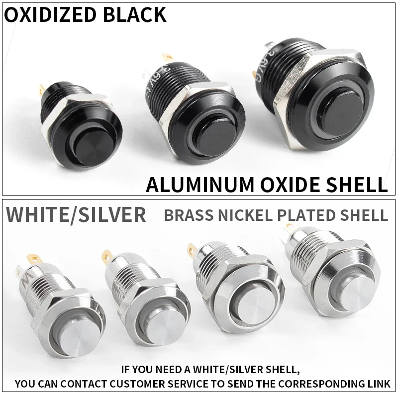 1NO عالية رئيس مقاوم للماء مفتاح بـزر دفع معدني مصباح ليد الذاتي قفل/إعادة تعيين 3/6/12/24/220 فولت 8/10/12/16 مللي متر المؤكسد الأسود ZiiZ