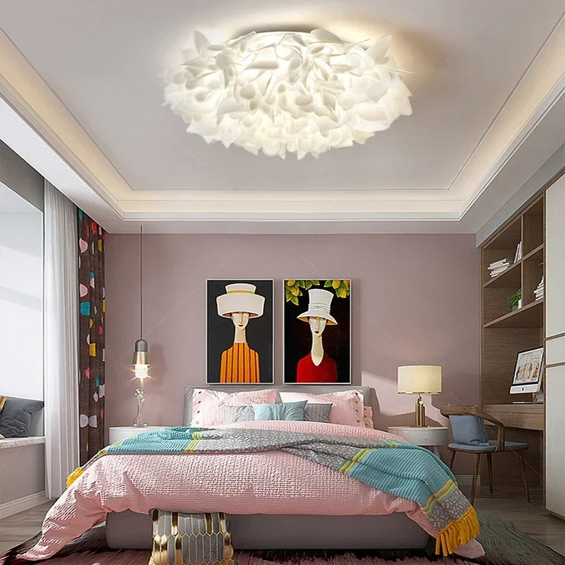 Plafonnier LED en PVC avec télécommande, fleur blanche romantique, gradation, lampe suspendue, chambre à coucher, restaurant, salon, décoration d'intérieur