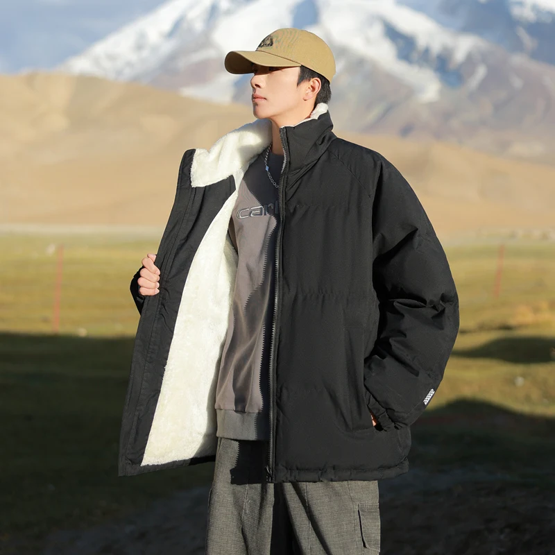 

Winter Men Fashion Warm Casual Cotton Parkas Outdoor Thickened Windproof Male Coats Stand Collar Zipper Cotton Clothing for Men