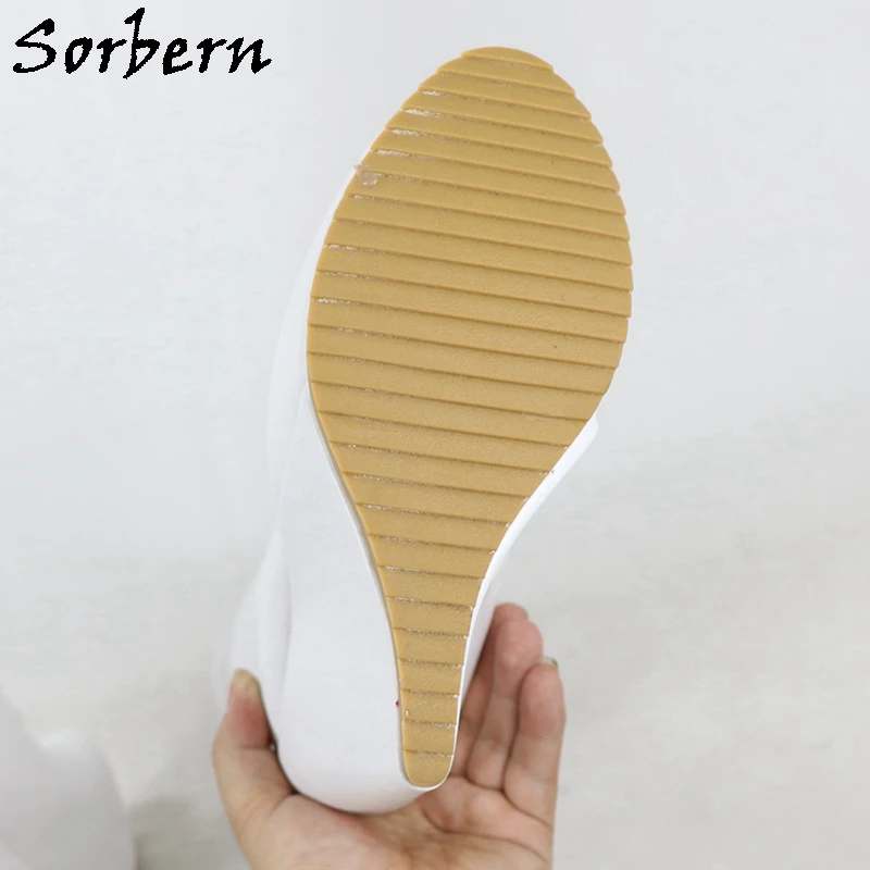 Sorbern Sexy Narrow Heel Back Boots Women Knee High Lace Up 20Cm Wedge High Heel Hidden Platform Unisex Fetish Style Drag Queen