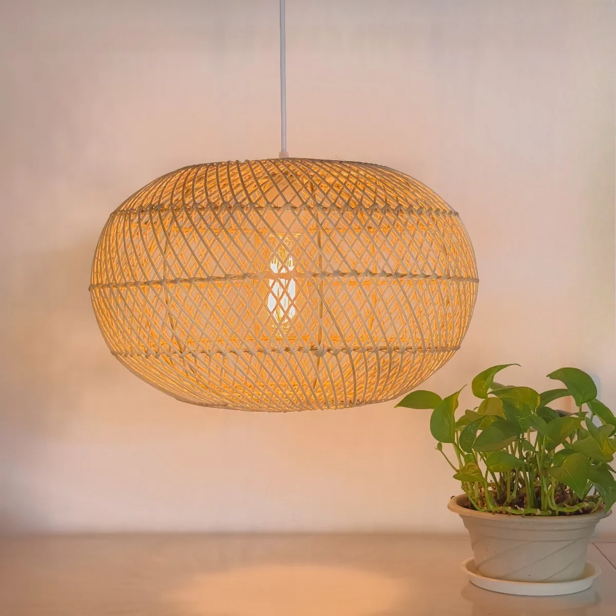 JOYINLED 40cm Rattan Pendant Lamp Natural Rattan Wicker E27 Chandeliers Hand-Woven Lampshades Lighting Fixture Hanging Light