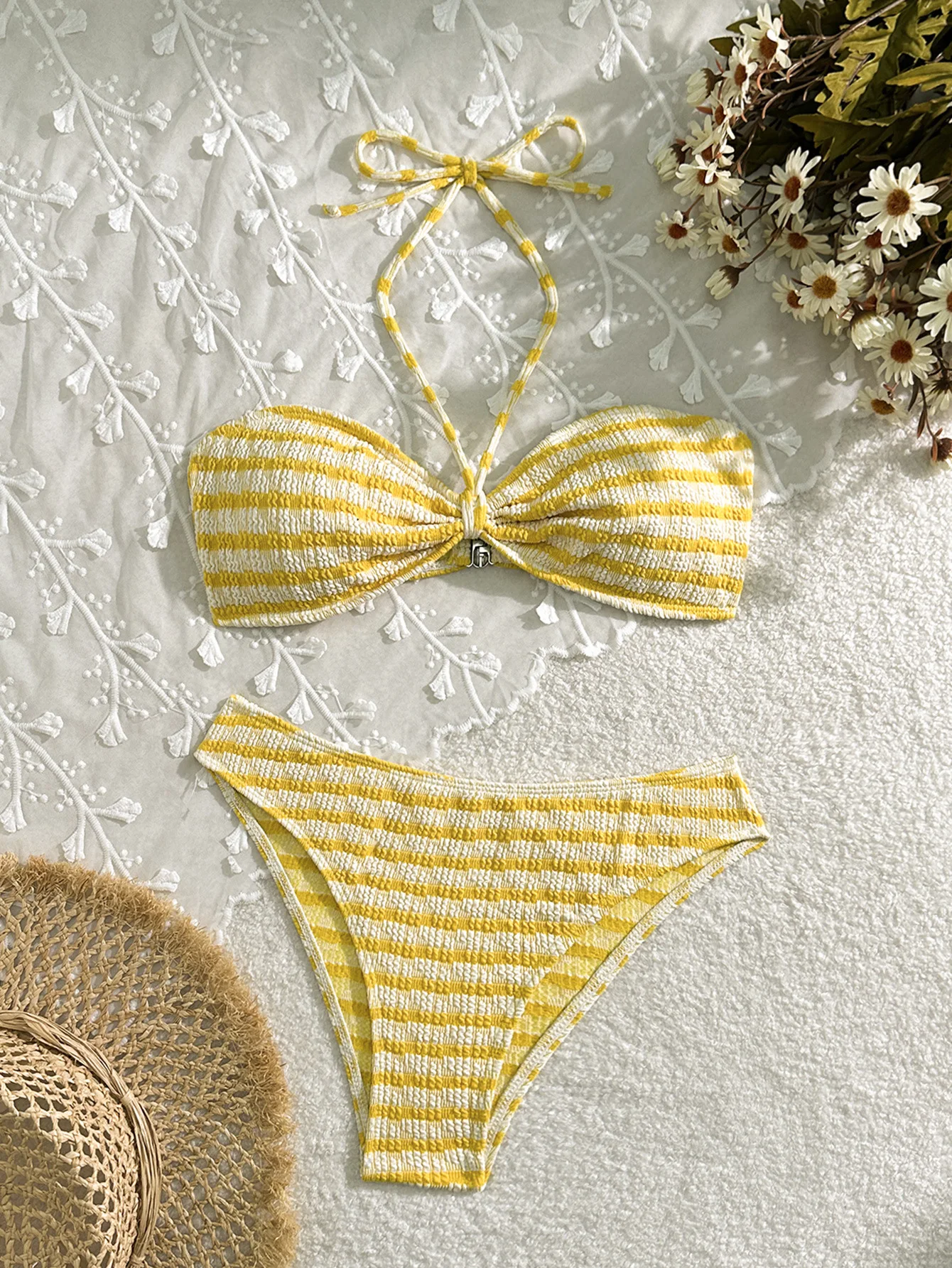 

Ladies' striped and water ripple split swimsuit sexy bikini SexHy bikini swimsuit color blocking fashion high-end Swimwear 2025